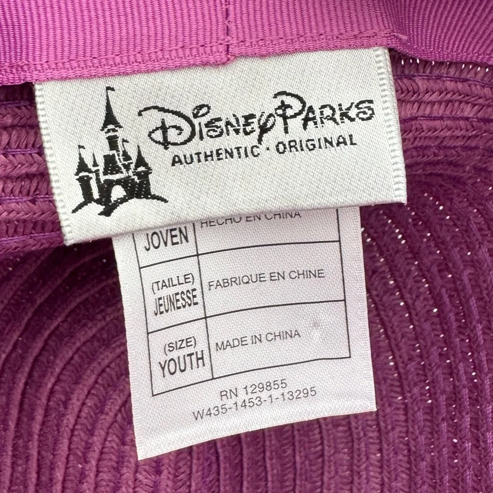 DISNEY PARKS Minnie Mouse Purple Sun Hat Youth Ribbon Patch Girls